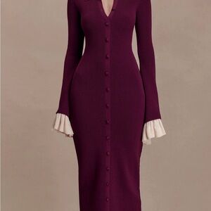 MESHKI Chic Burgundy Long Sleeve Dress